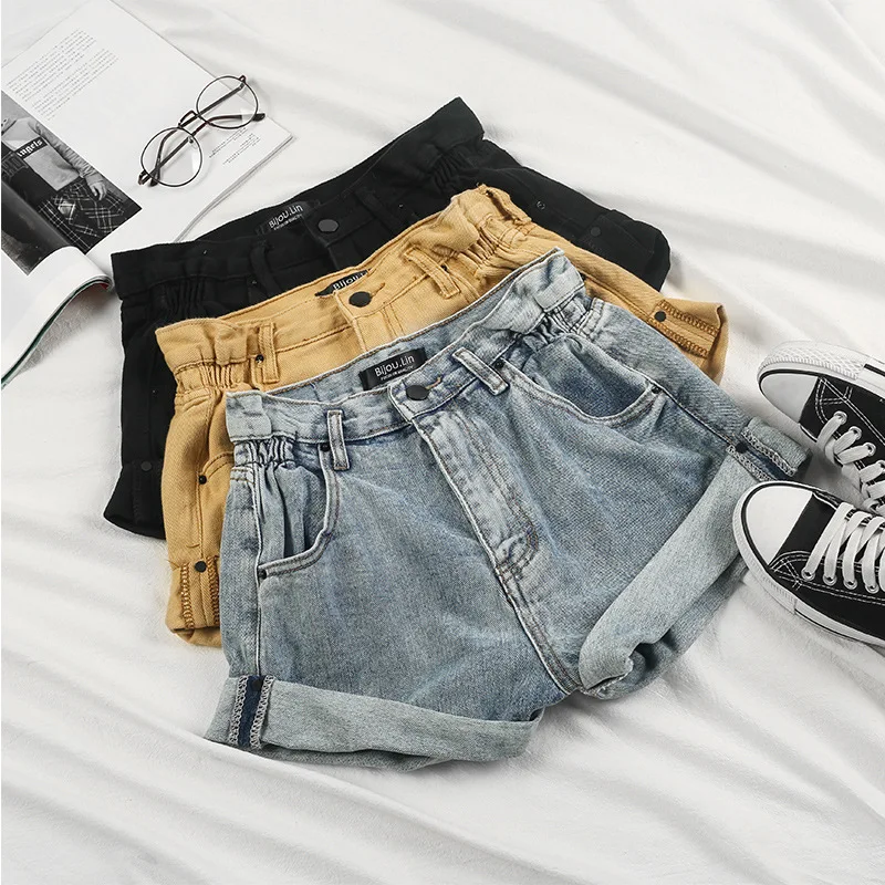 

Women's Denim Shorts 2021 New High-Waist Shorts Women Casual Loose Ladies Fashion Large Size Elastic Waist Wide-Leg Short Jeans