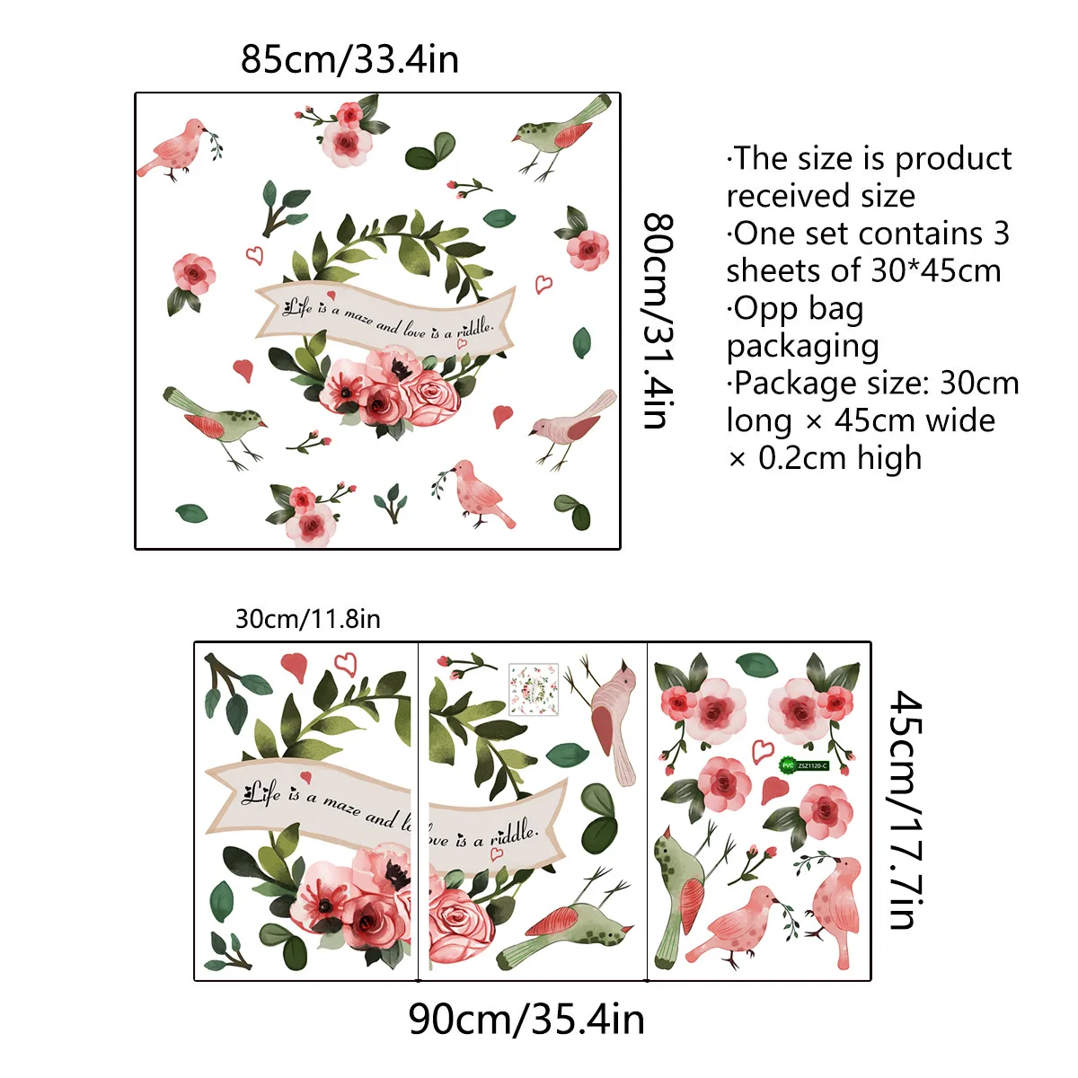 

New Branches Birds Flower Wall Stickers Children's Room Living Room Bedroom Creative Simple Decorative Wall Stickers