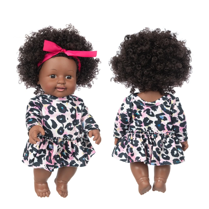 

Leopard grain Dress+30cm DollChristmas Best Gift For Baby Girls Black Toy Mini Cute Explosive hairstyle Doll Children Girls