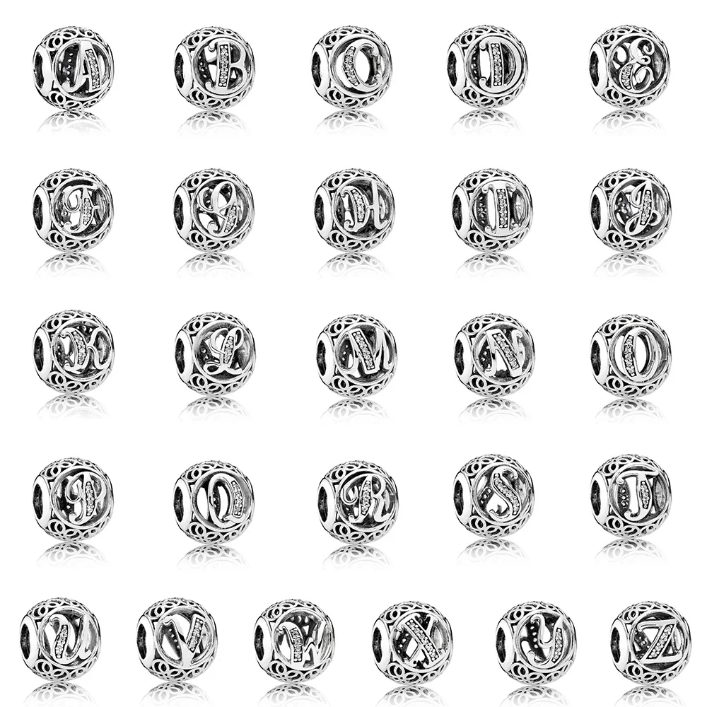 

Original 925 Sterling Silver Beads Charm Diy Round Letter A Z 26 Alphabet Bead For Women Diy Pandora Charm Bracelet Necklace