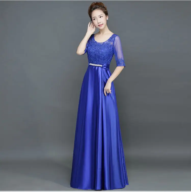 

Sweet Memory Half Sleeve Satin Gold Royal Blue Bridesmaid Dresses Long Graduation Vestidos Wedding Party Robe For Women Gown