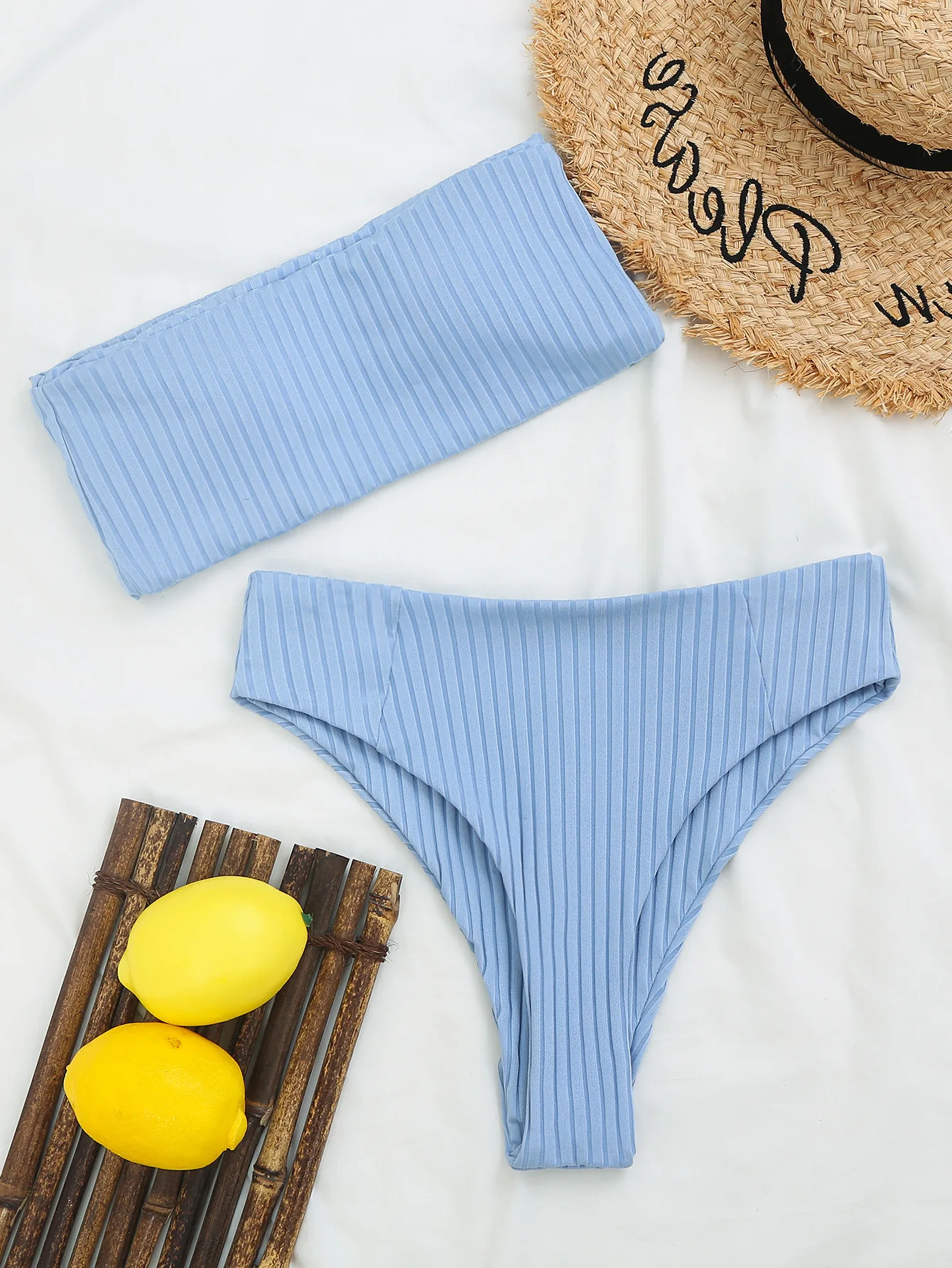 

Europe and America 2020 Foreign Trade AliExpress Hot Selling Sexy Tube Top Sunken Stripe Cloth Bikini High-waisted Two-piece Swi