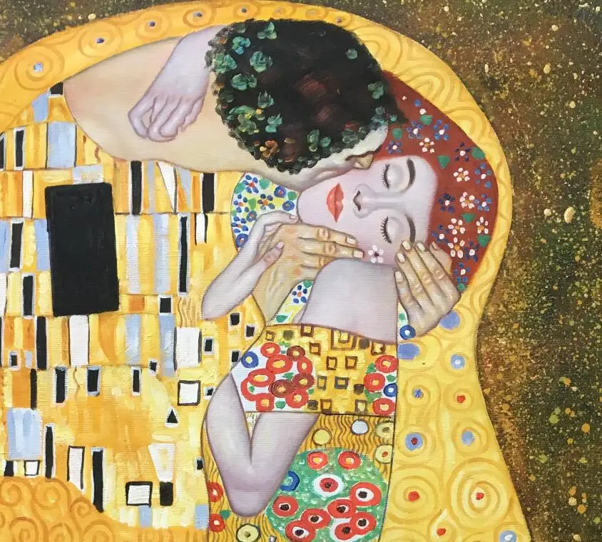 Koop Wall Art Gustav Klimt De Kus Canvas Schilderijen Portret Van Vrouw Handgemaakte Moderne Minnaar Foto Voor Slaapkamer Badkamer Decor