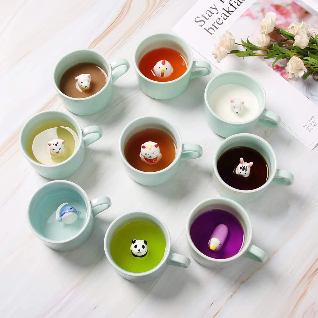 Ceramic Cup Cute Animals Inside Mug Coffee Tea Milk 3d Cartoon Mugs Calf Cartoon Milk Coffee Mug Animal Inside Mug 3d Cute Mugs