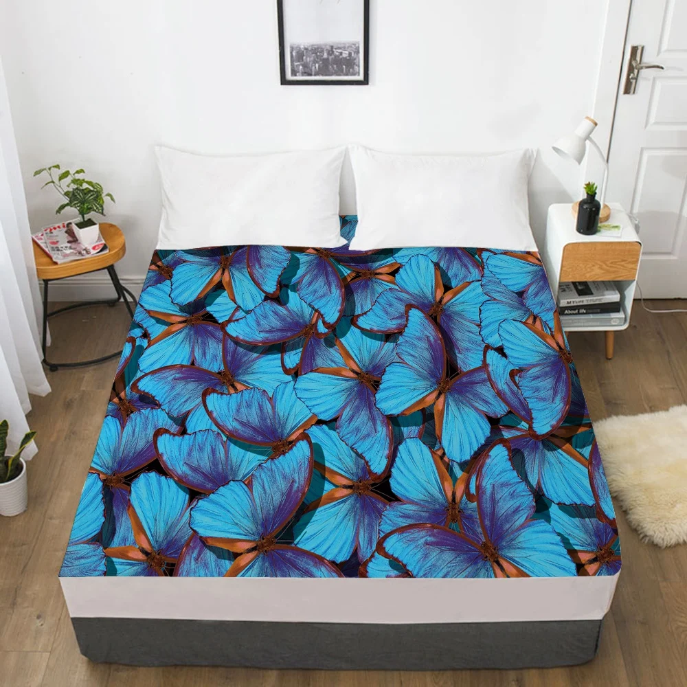 Elastic fitted sheet bed With An Band 150x200/180/200/160x200 Mattress Cover Bed cover 1pc Butterfly Aqua Blue | Дом и сад