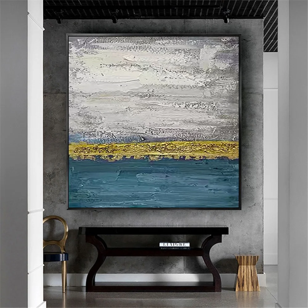 

Nordic canvas home decor wall picture hand-painted oil painting original horizon abstract line canvas picture Dinning room decor