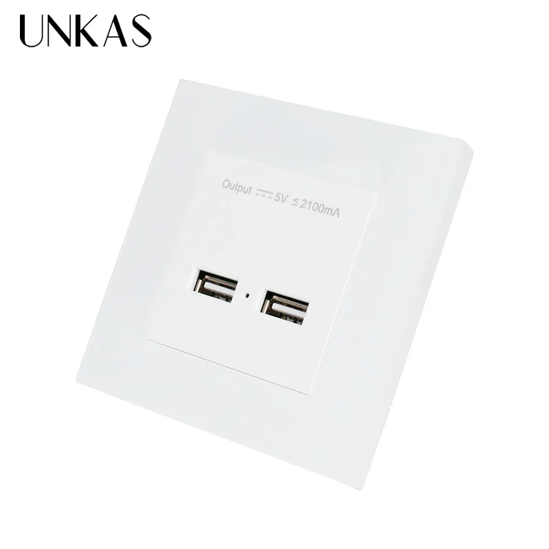UNKAS PC Plastic Panel UK Standard Wall Power Socket Electrical Outlet Dual USB Smart Charging Port 5V 2A Output | Обустройство дома
