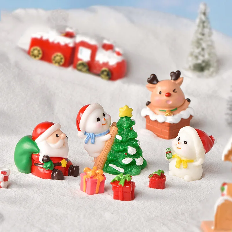 

2Pcs Resin Miniature Tree Santa Claus Snowmen Elk Figurines Fairy Garden Ornament Christmas Decorations for Home Accessories