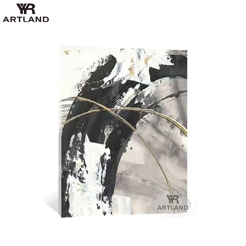 

YYR-ARTLAND черно-серая абстрактная ручная роспись маслом на холсте настенная художественная картина для гостиной украшение дома unframe