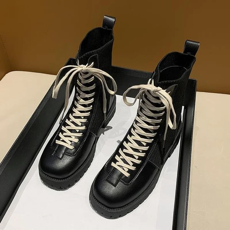 

Осенняя обувь 2021, ботильоны, роскошные дизайнерские ботинки на шнуровке, женские модные ботильоны из искусственной кожи с круглым носком на...