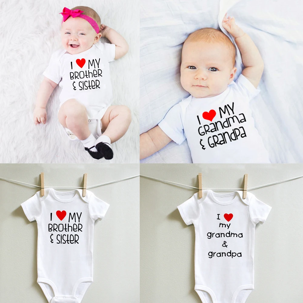 Боди детское летнее повседневное на возраст 0-24 месяца с надписью I Love My Brother and Sister