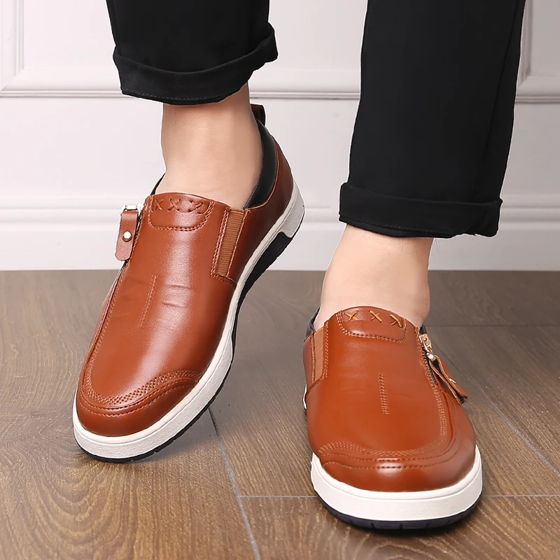 Кроссовки ZSAUAN мужские кожаные повседневная обувь на молнии офисные лоферы
