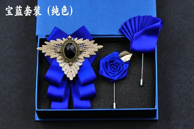 3pcs Bow Tie Set Элегантный мужской и женский деловой Галстук Свадебная вечеринка сплав броши галстук-бабочка Набор Полосатый носовой платок Карманный квадратный ленточка с бантиками - Цвет: 3pcs Bow Tie Set