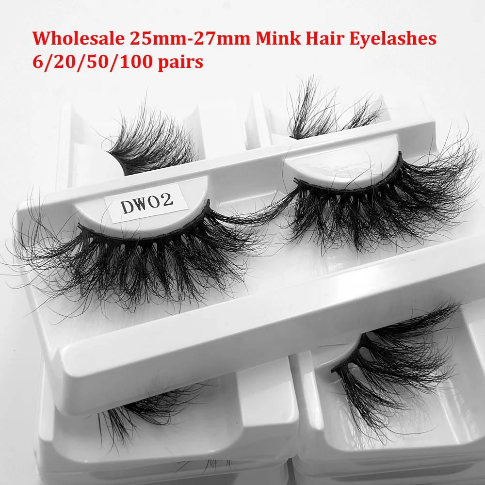 

Eye Lashes 100% Mink Hair Wholesale 6/20/50/100 Pairs 25mm-27mm Dramatic Long Eyelashes Makeup Bulk Sale Pack with tray no box