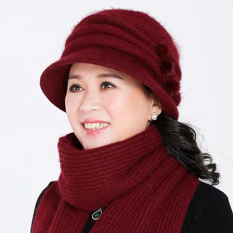 A3 Новая зимняя женская шапка из кроличьего меха, шарф, набор для леди, теплая шерсть, вязанные плюшевые наборы шарф шапка, вязаная крючком шапка, шапки для мам, шарф, шаль, подарки - Цвет: A3