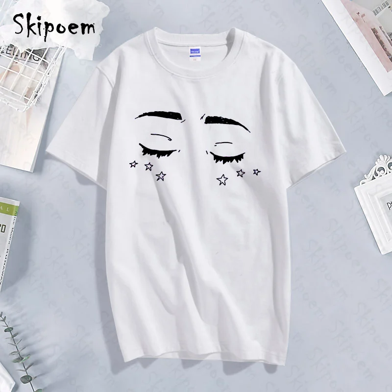 

Женская футболка простая футболка с глазами Женская винтажная Готическая Эстетическая Корейская Стильная хлопковая футболка размера плюс
