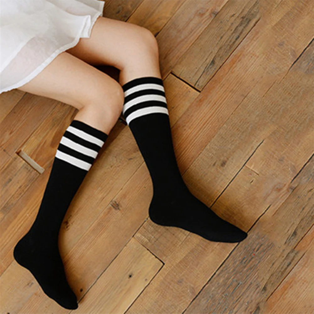 

New Women Knee Socks Stockings Warm Spring High Elastic Mid-calf Length Socks Daily Running Stripes Socks skarpetki damskie#38