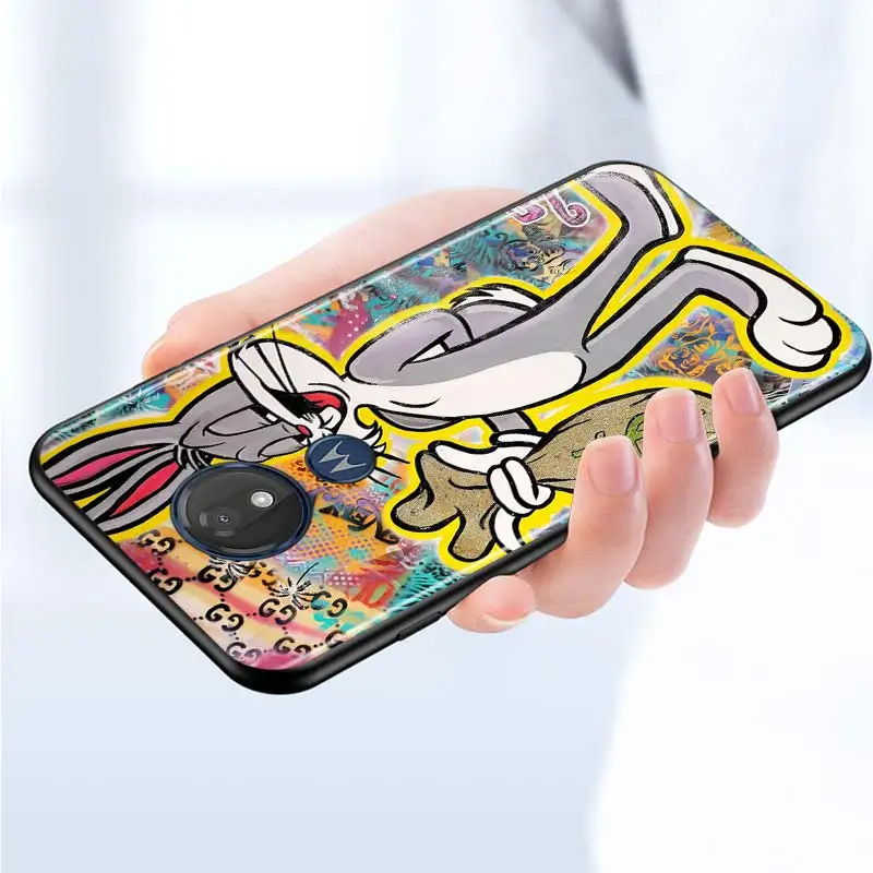 

Cartoon Animal Bunny for Motorola G9 G8 G E7 E6 One Play Marco Hyper Fusion Stylus Power Edge Plus Black Phone Case