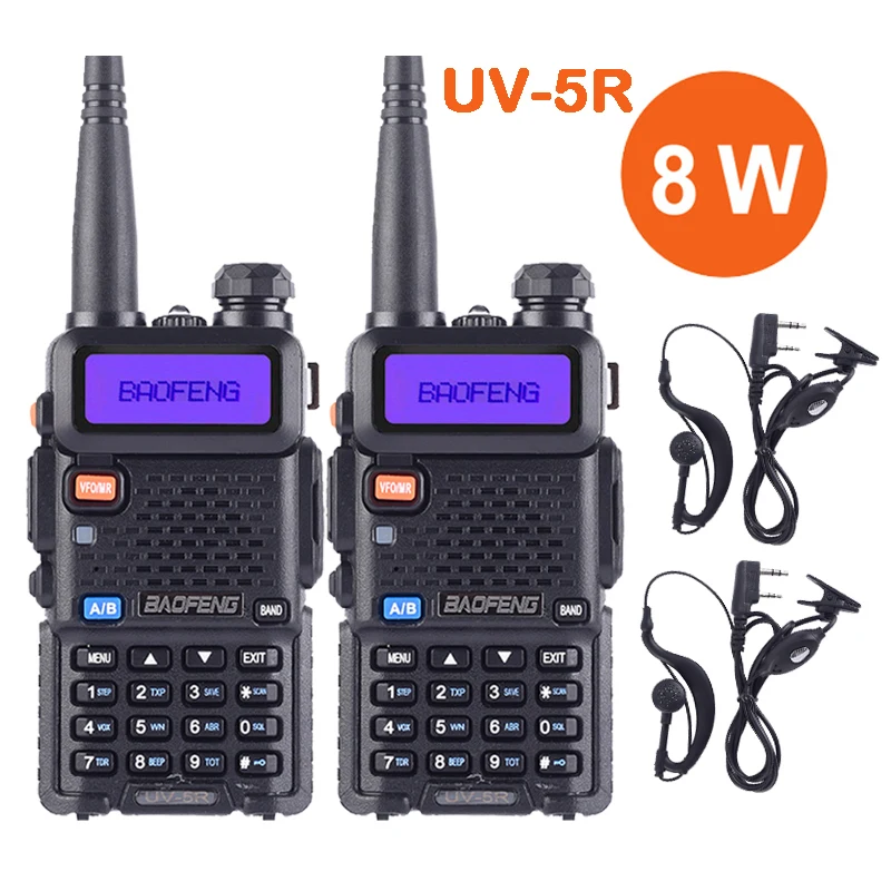 

Рация Baofeng UV 5R Ture 8 Вт мощная, Портативная радиостанция CB Ham, двусторонняя радиосвязь, дальность действия 10 км, 2 шт.