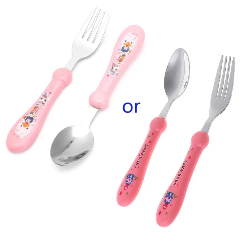 

Kids Baby Cartoon Fork and Spoon Set Tableware Stainless Steel Forks + Spoons