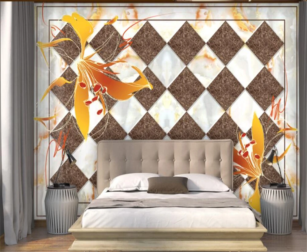 beibehang Large Custom Wallpapers European Marble Pattern Box Yellow Lily TV Wall Background Decoration | Обустройство дома