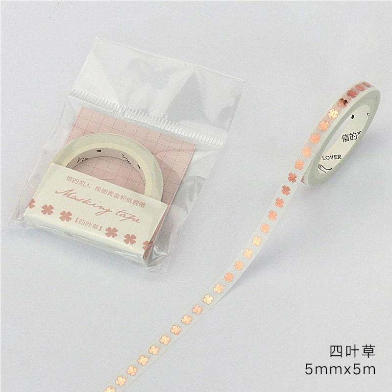 

1 Roll/set Rose-gold Stamping Slim Washi Tape 5mmx5m Laser Silver Masking Tape for DIY Planner Scrapbook Diary Decorative Tape