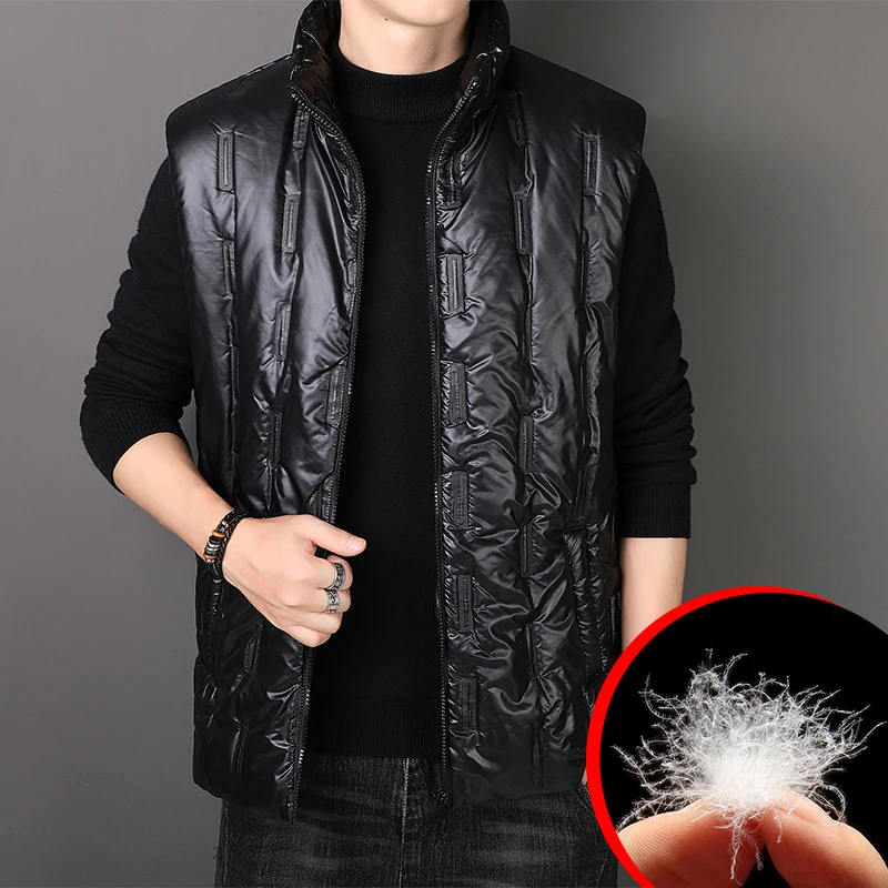 

Men Autumn Winter Sleeveless Hooded Jackets Fashion Vest Coats Man Unisex Thicken Warm Glossy Vests Waistcoats Plus Size M-5XL