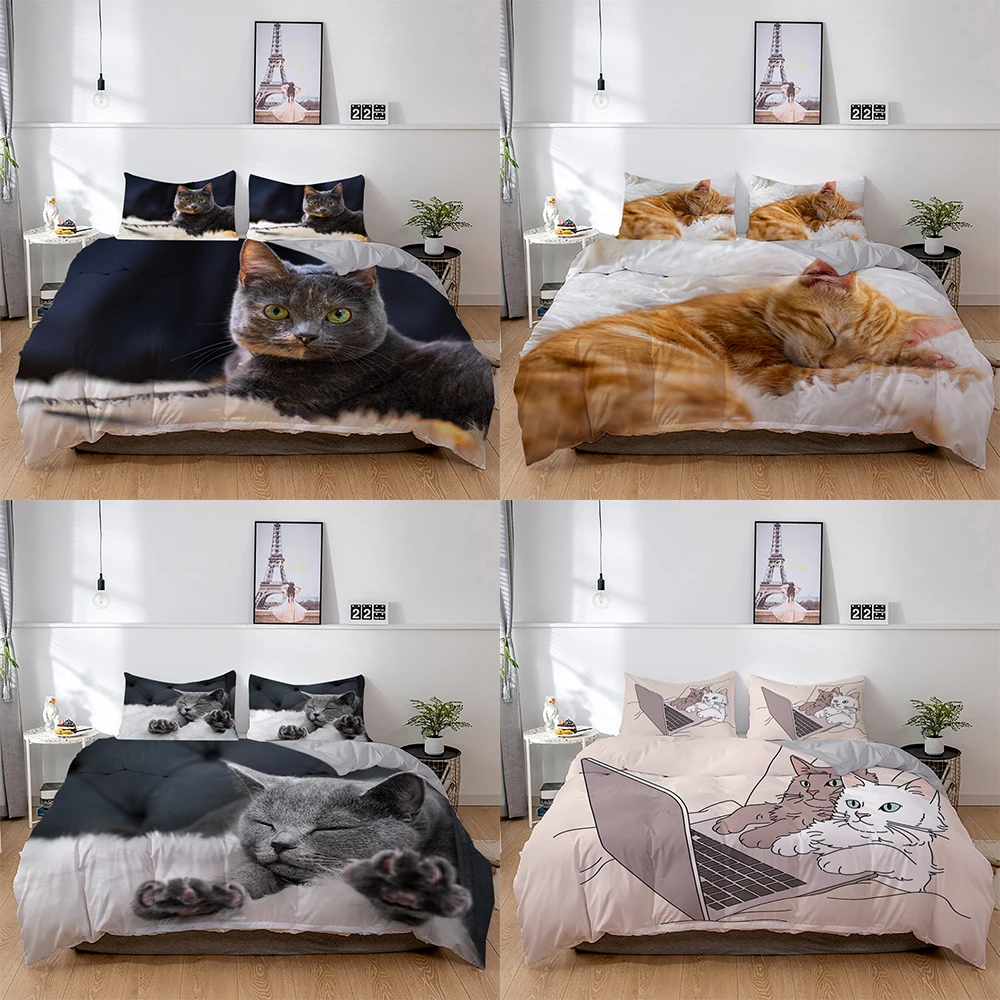 

ZEIMON Lovely Cat 3D Bedding Set Twin Queen King Size Kitty Comforter/Duvet Cover Pillowcase Sets Housse De Couette Bedclothes