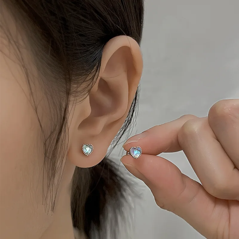 

BLACK ANGEL Blue Crystal Love Stud Earrings Female 2021 New Luxury Simple Design Screw Ear Bone Earrings Jewelry For Lovers Gift