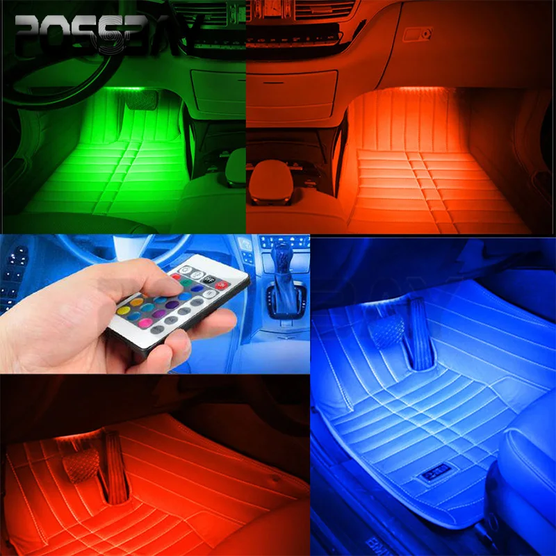 

POSSBAY Car RGB Lights LED Strip Neon Lamp Decorative Atmosphere Lights Wireless Remote/Music/Voice Control Car Interior Light