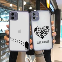 dog footprint paw colorful cute phone case for iphone 13 12 11 mini pro xr xs max 7 8 plus x matte transparent gray back cover