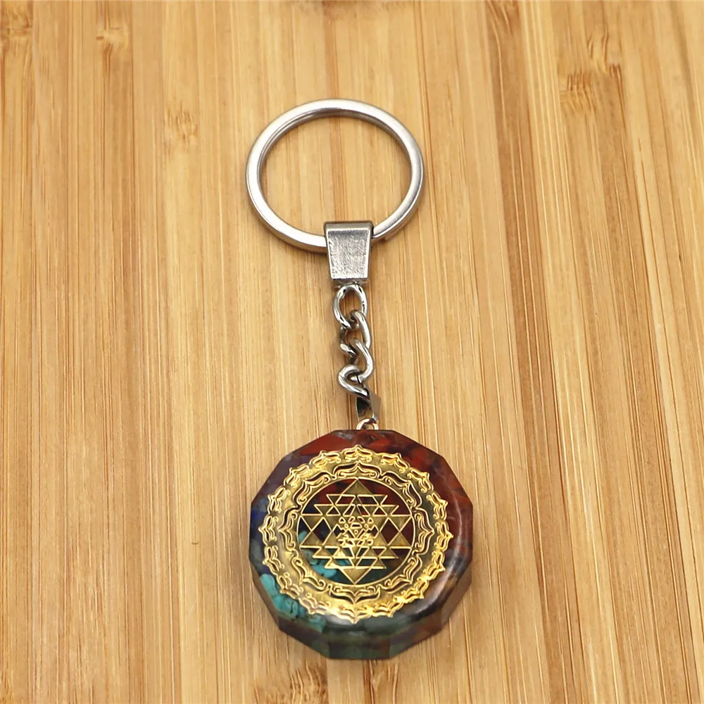 

Women Reiki 7 Chakra Stone Keychain 3D Symbol Love Heart Pendant Amulet Yoga Healing Keychain Key Chain Accessories Cute