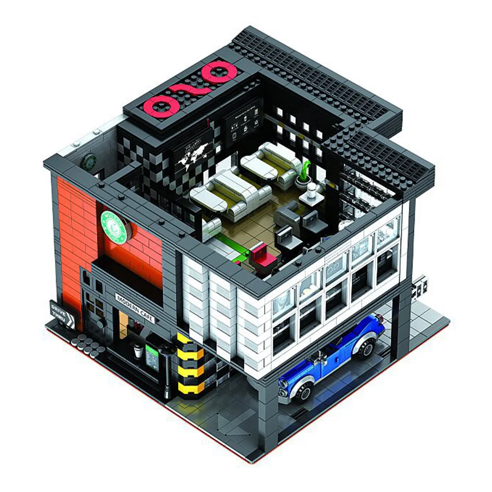 Juego de bloques de construcci&oacute;n modelo cafeter&iacute;a moderna para ni&ntilde;os, juguete de ladrillos para armar cafeter&iacute;a moderna, serie Street View Architecture, c&oacute;digo 86005, compatible con 45635-1