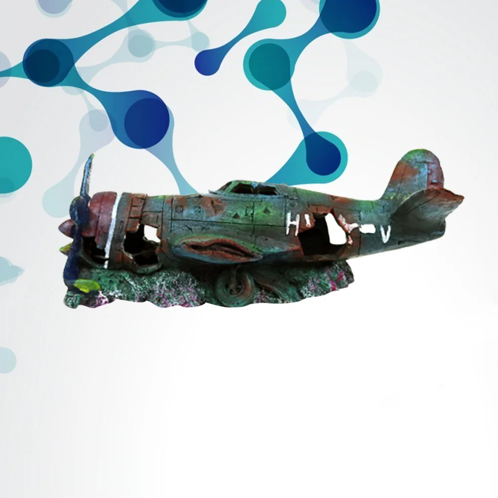

Resin Craft Fish Tank Plane Artificial Plane Wreckage Decor Aquarium Landscape Ornament (Size)