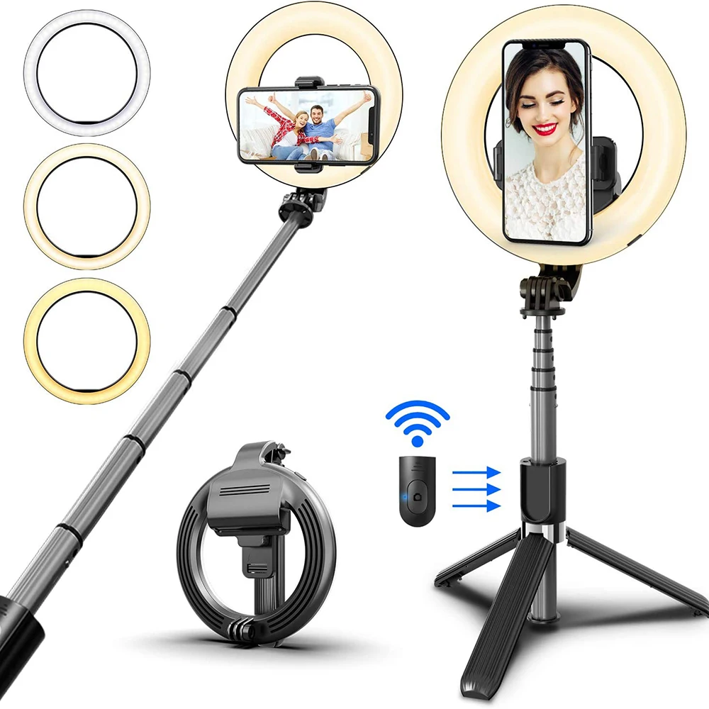 

Wireless-bluetooth Selfie Stick Foldable Handheld Remote Shutter Tripod With 5inch LED Ring Photography Light For Android IOS