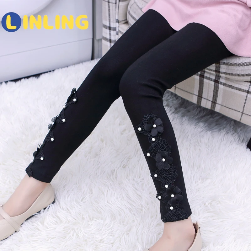 

LINLING Clothes for Teens Spring Girls Cotton Leggings Autumn Children Plus Velvet Pants Casual Girl Student Slim Trousers V849