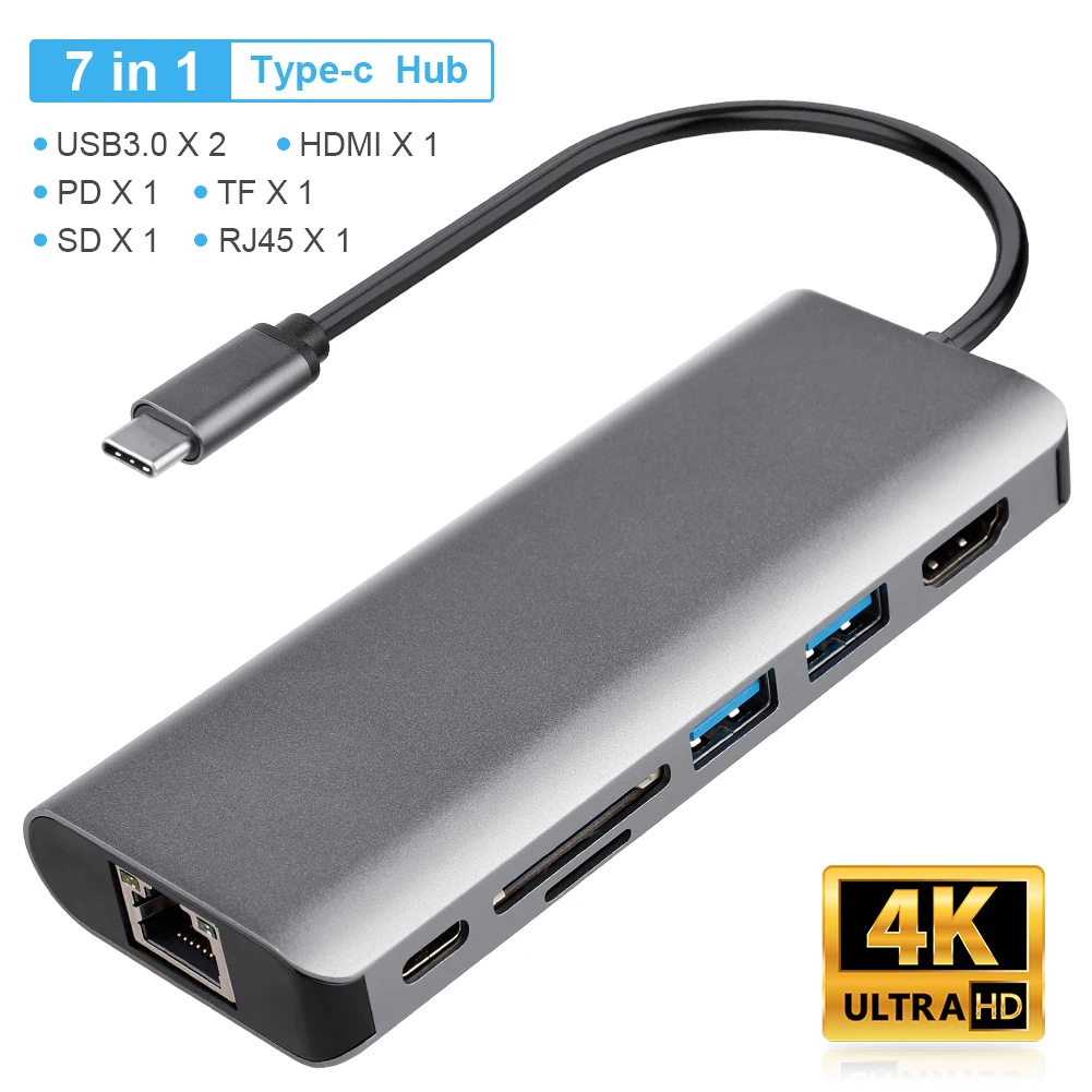 USB C Hub 4 к HD 7 в 1 Тип концентратор с 4K Hdmi SD TF Card Reader устройство чтения карт 3 0 Порты и