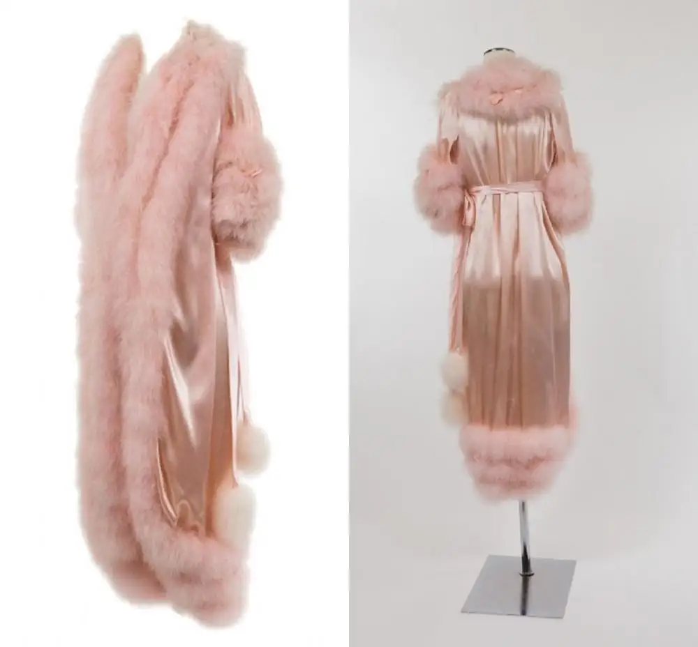 Luxury Bathrobe for Women Faxu Fur Sweep Train Lingerie Nightgown Pajamas Sleepwear Women's Gowns Housecoat Nightwear | Свадьбы и