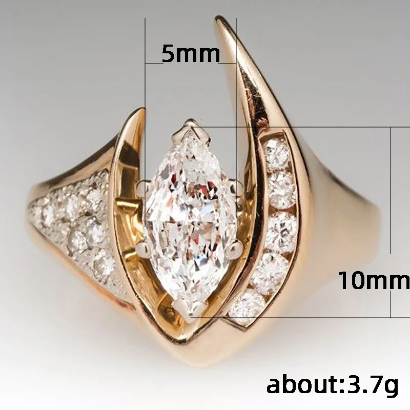 

Luxury Female White Crystal Stone Ring Vintage Gold Color Wedding Rings For Women Promise Small Leaf Zircon Engagement Ring