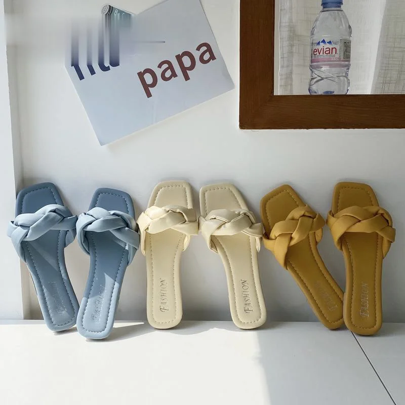 

2021 Summer Slipper Leisure Sandal Female Beach Flip Flops Chain Slides Women High Quality Weave Open Toe Flat Casual