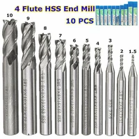 10pcs tungsten carbide 4 flutes hss end milling cutter slot drill bit set general iron steel cutting 1 52345678910mm
