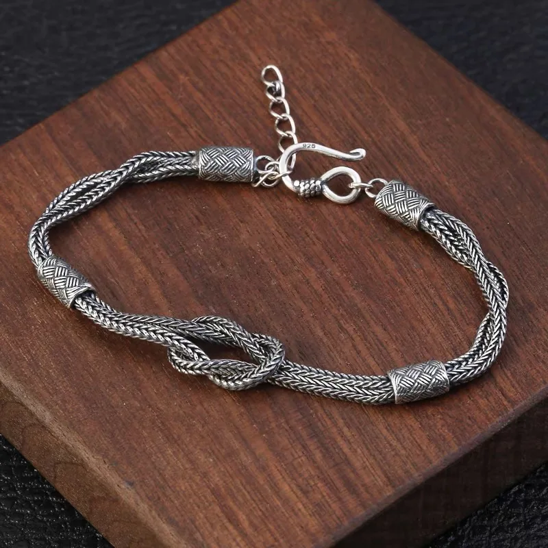 

Turkish Silver Men Women Bracelet Bangle Weaving Rope Foxtail Chain A Bracelet Jewelry Simple Vintage Jewelry Accessory
