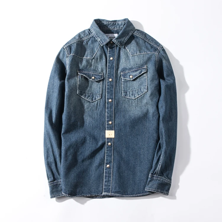 Рубашка мужская джинсовая однобортная свободного покроя модная винтажная