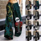 Женские брюки на Хэллоуин, широкие штаны с принтом черепов, кошек, цветов, высокое качество, свободные брюки на каждый день, 2021