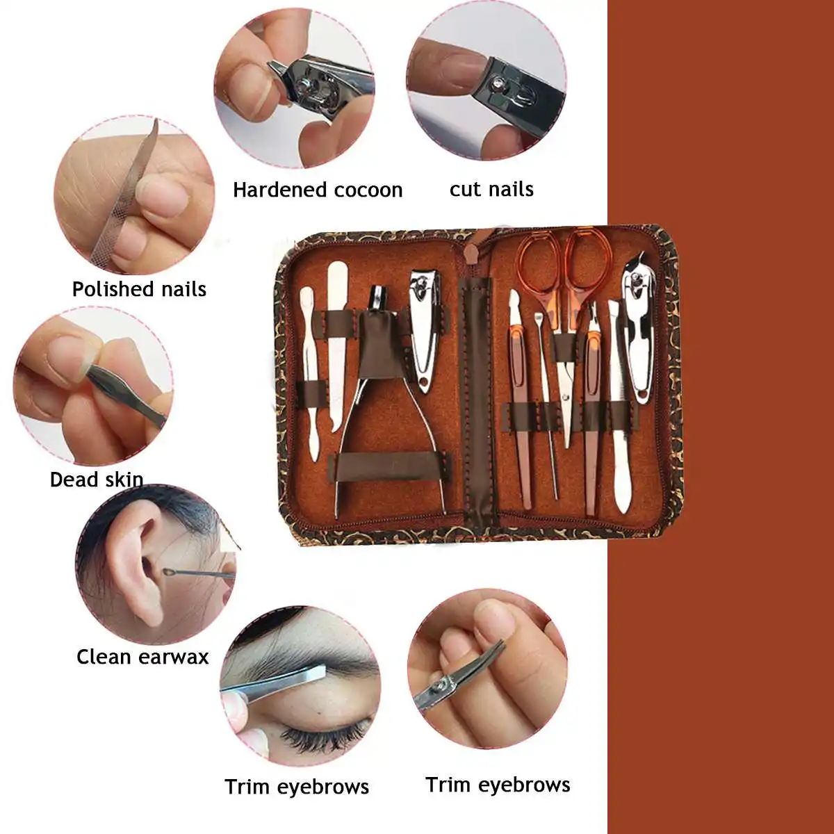 10 шт. Нержавеющая сталь кусачки для ногтей комплект с из искусственной кожи