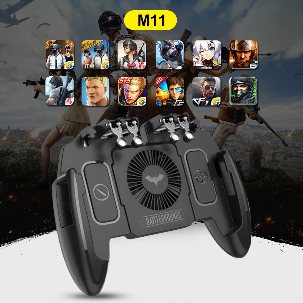 

New Six Finger PUBG Mobile Game Controller Gamepad Trigger Aim Button L1R1 Joystick For IPhone Android with Cooler Cooling Fan