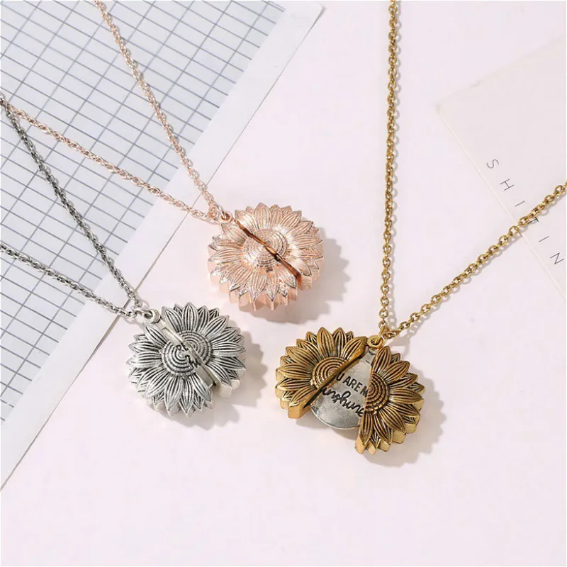 

You Are My Sunshine Sunflower Necklaces For Women Rose Gold Silver Color Long Chain Sun Flower Female Pendant Necklace Jewelry