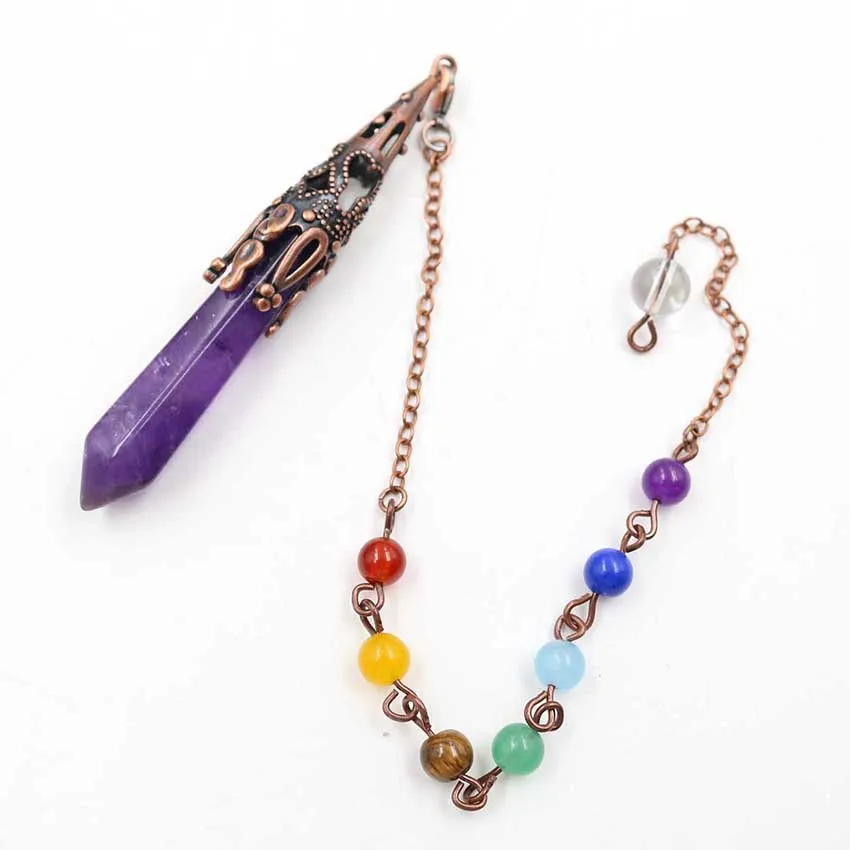 FYJS Unique Antique Copper Plated Hexagon Prism Rose Pink Quartz Pendant Stone Beads Chain Necklace Lapis Lazuli Chakra Jewelry | Украшения