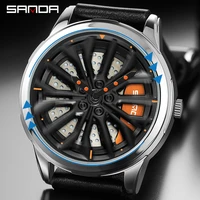 new cool wheel watch fashion business mens watch personality hollow disc waterproof genuine leather band quartz watch