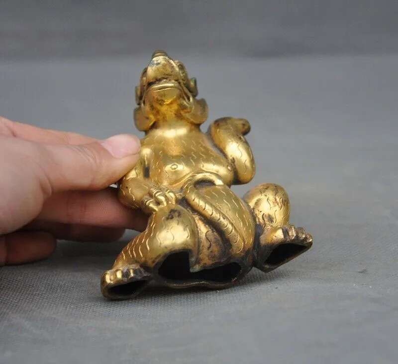 

wedding decoration Chinese Fengshui Bronze gilt 24k gold Unicorn Evil spirit Beast Monster Statue